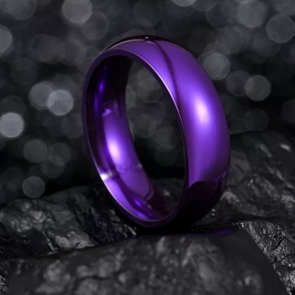 Shiny dark purple titanium ring unisex 6mm wide new